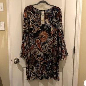 MSK Women paisley bell sleeve shift dress NWT